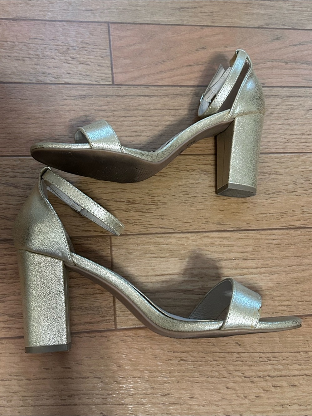 Cato Metallic Gold Block Heel Ankle-Strap Sandals